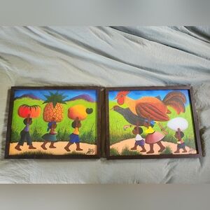 Jacques-Richard Chery (Haitian/Haiti) Giant Fruit & Chickens paintings (1928)